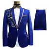 Peacock Sequin Men Suits Royal Blue Costume Homme Tuxedos For Wedding Groom Bridegroom 2 PCS Prom Slim Fit Blazers Jacket Pant Men2225164