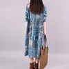 Johnature Spring Korean Bawełniana Pościel Retro Kwiatowy Drukuj O-Neck Kieszenie Długim Rękawem Sukienka Luźne Wygodne Kobiety Dress 210521