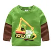 Spring Autumn For 2-9 10 Years Children Cotton Striped Patchwork Cartoon Car Bus Truck Baby Kids Boys Long Sleeve T Shirts 210529