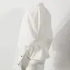 Camicia con orlo irregolare casual per donna Camicetta corta bianca a maniche lunghe con risvolto Abbigliamento moda femminile stile 210524