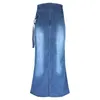 Spódnice Vintage Plus Size Denim Kobiety Wysokiej Talii Długa Spódnica Jeansy Retro Sukienka Z Suwakiem Z Kieszeniami Slim Plisowana
