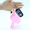 Real Rex Rabbit Fur Pink Flamingo Key Chain Purse Charm Gold Ring Fluffy Carkey Pendant89111762553