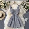 Kadın Moda Kore Tatlı Nokta Baskı Göğüs Yastıklı Bel-İnce Kolsuz A-Line Mini Elbise Seksi Giysileri Vestidos R752 210527