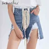 Streetwear Lace Up Bowknot Denim Spodenki Dla Kobiet Wysokiej Talii Cross Bandaż Casual Krótkie Kobiece Moda Lato 210521