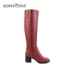 SOPHITINA Mode Farbe Design Stiefel Hohe Qualität Kuh Leder Spezielle Quadratische Ferse Runde Kappe Mode Schuhe Frauen Stiefel SC478 210513