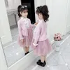 Vestiti per ragazze Cherry Dress + Maglione Maglia per bambini Costume da ragazza autunno primavera 210528