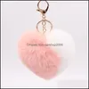 Keychains Fashion aessories trendy dubbele kleuren hart voor vrouwen pom faux bont sleutel keten pompom auto sleutelhangers tas hanger aessories1 drop delive