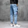 Cargo Harlan Pocket Jeans Herren Baumwolle Strahl Füße Leggings Slim Overalls Klassischer Stil Mode Blau Lässige Jogger Hosen Männlich 210716