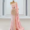 Chic Rose Sirène Robes De Soirée Une Épaule Dentelle Appliques Robes De Soirée Femmes Robe De Bal Avant Split Longueur De Plancher Élégant Robe De Soriee