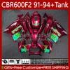 Bodywork For HONDA +Tank 600FS CBR600F2 600CC 1991-1994 Red green Body 63No.247 CBR 600 CBR600 F2 FS CC 600F2 91 92 93 94 CBR600FS CBR-600 1991 1992 1993 1994 Fairing