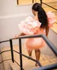 2021 Plus Size Arabisch Aso Ebi Rosa Stilvolle luxuriöse Ballkleider Perlen Mantel Feder Abend formelle Party Zweites Empfangskleid2195