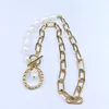 Подвесные ожерелья 2021 Круглая нержавеющая сталь пресноводная жемчужная ожерелье Женщины Золотая цветовая цепь кольца Femme nxs01