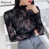 Long Sleeve Blouse Shirts Women Transparent Office Lady Sexy Top Blouses Turtleneck Embroidery Floral Female Shirt Tops13026 210512