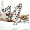 Färg kristall rosenkrans halsband vitage kors hängande långa religiösa smycken för kvinnor män