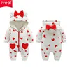 IYEAL Pagliaccetti invernali Neonata nata Vestiti Bambini Toddler Girls Tuta Bambini Warm Fleece Interno Tuta con cappuccio con fiocco 211011