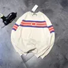 Lagerkläder Höst Vinter Ny Röd och Blå Stripe Dubbeltryckt Rund Neck Sweater Kvinnors åldrande Vit Casual Loose Top Sale Online_HzWN