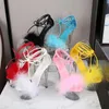 Sandals Sexy Furry Pole Dance Shoes Exotic 20CM Transparent Platform Thin High Heels Walking Show Bar Club Stripper Clear