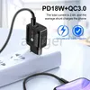 USB PD 18W 빠른 충전 3A QC 3.0 휴대 전화 충전기 USB 유형 C 출력 2 in 1 전원 공급 장치 어댑터 슈트 EU US UK 소켓