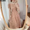 Retro Krainy Koronki Patchwork Sukienki Szyfonowe Kobiety Lato Krótki Rękaw O-Neck Up Waist Sukienka Kwiatowy Drukowane Kobiet Vestidos 210514