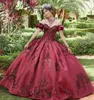 Burgundy Quinceanera Платья 2021 Принцесса Вечеринка Бальное платье Милая Сладкая 16 Кружева Аппликации Sequins Vestidos de 15 Años Masquerade Phowss