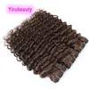 Brazilian Human Haiir 3 buntar 4# Färg Peruanska Virgin Hairs Wefts Deep Wave Curly Tre Styck Indiska Malaysiska Produkter 10-32inch