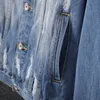 Streetwear 2021 Höst Mens Hole Denim Jackor Jeans Två Piece Sets Vintage Koreanska Män Slim Fit Toppar Byxor Matchande Set Outfit Men's Tracksu