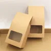 Kraftpapier verpakking tassen met hart vierkante vorm venster bakken cookies noten opbergtas party gift voedselcontainer