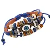 Handgemaakte punk Turkse boze oog multilayer lederen armband man vrouw brons charme sieraden