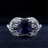 Mode engel vleugels blauwe kristallen saffier edelstenen diamanten ringen voor vrouwen mannen wit goud zilver kleur sieraden bague accessoire