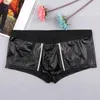 Sous-vêtements Hommes Lingerie Faux Sous-vêtements en cuir Bulge Poche avec double fermeture à glissière Boxer Briefs Low Rise Sexy Male Culottes303y