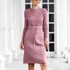 Jesień sweter z dzianiny MIDI Sukienka Kobiety Zima Casual Moda Sweter Linia Vintage Sukienka Pluszowa Baza Wełniana Sukienka Vestido 210514