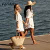 Foridol Beyaz Dantel Çiçek Tulum Romper Bahar Yaz Kadın Plaj Tulum Zarif V Boyun Kadın Moda Giysileri 210415