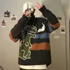 Höst dinosaur tecknad tryck tröja manlig o-nacke långärmad mode stickad pullover casual vild par vinter 210909