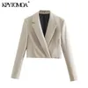 KpyTomoa Kobiety Crossover Cropped Blazer Płaszcz Vintage Z Długim Rękawem Szczeliny Mankiet Kobiet Odzież Odzieży Chic Veste Femme 211006