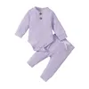 Colors Spring Infant Kids Boy Girls Casual Trousers Suit Ribbed Knitted Solid Color Bodysuits T-shirts+Elastic Long Pants Clothing Sets