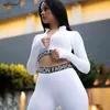 tops Letter Print Sporty Workout Active Wear Casual Matching Sets Women Skinny Bodycon Tracksuit Zipper Top And Pants Set 211116