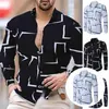 Men's Casual Shirts Autumn Top Trendy Cardigan Turn-down Collar Geometric Print Men Shirt For Going Out Spring