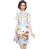 Women Summer Designer Elegant Print Office Party Two Piece Sets Female Short Sleeve Ruffles Shirt Top + Fashion Pencil Skirt Set 210525