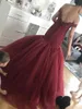 Burgundy Off Shoulder Lace Mermaid Prom Dresses Appliques Sweep Train Beaded Sequins Formal Aftonklänningar