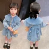 Nieuwe 2021 Spring Children's Korean Girl's Princess Dress Baby Collar Denim Rok