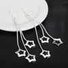 Pendientes colgantes de plata 925 de 8,5 cm con borla larga y cadena de serpiente, pendientes de gota de estrella hueca para mujer, regalo de joyería de boda a la moda