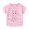 Salto metri Ragazze T-shirt in cotone rosa per l'estate Stripe Abbigliamento per bambini Animali Stampa Bambini Tops Tees 210529