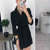 Clothes for Women 2021 Fall Quarter Sleeve Shirt Dress Women's Casual Solid A-line Lace Up Mini Party Dress Vestidos Y220214