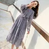 Vintage Mid-Long Dress Women Fashion Floral Print Elastic High Waist Long Flare Sleeve Casual Elegant Klänningar Vestidos 8308 50 210417