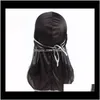 Beanie/Skull Hoeden Petten Mutsen, sjaals Handschoenen Drop Delivery 2021 Mode Heren Satijn Durags Bandana Tulband Pruiken Heren Zijdeachtig Durag Hoofddeksels Hoofd