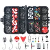 263pcs / set kit de acessórios de equipamento de pesca incluindo ganchos ganchos BACL BASS Casting Wiker Weights Swivels Snaps Slides Slides Caixa de armazenamento