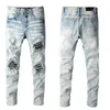 Herren-Jeans, Designer-Jeans, schwere Industrie, Löcher, zerrissen, blau gestreift, Vintage-Stil, Loch, modische Herren-Jeans, schlanke Motorrad-Biker-Freizeithose, W28–W40