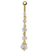 Stainless Steel Zircon Long Dangle Round Rhinestone Navel Belly Ring Button Bar Barbell Rings Piercing Reverse Jewelry