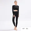 Women Yoga Clothes Suit Women Long Sleeve Crop Peach Hip High Waist Leggings Sports Workout