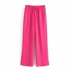 Za 2021 Pantalon à jambe large rose Femme Taille haute Pantalon ample Femme Été Y2K Pantalon Baggy Costumes Casual Streetwear Femmes Pantalon Q0801